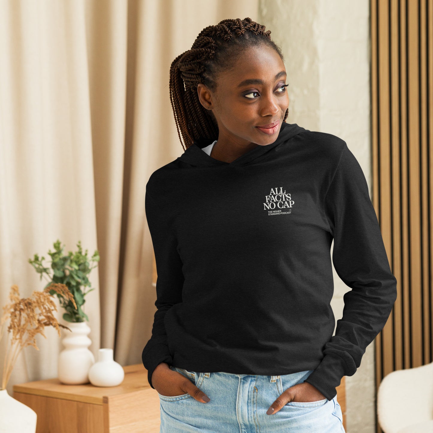 'All Facts No Cap' Hooded Long-Sleeve Tee